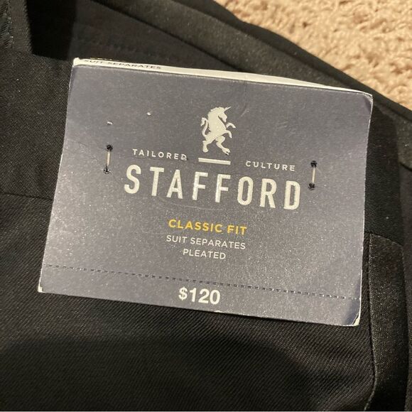 Stafford Black Dress Pants with Straight Leg Design Mens 36x34 Classic Fit Wool - Picture 2 of 10